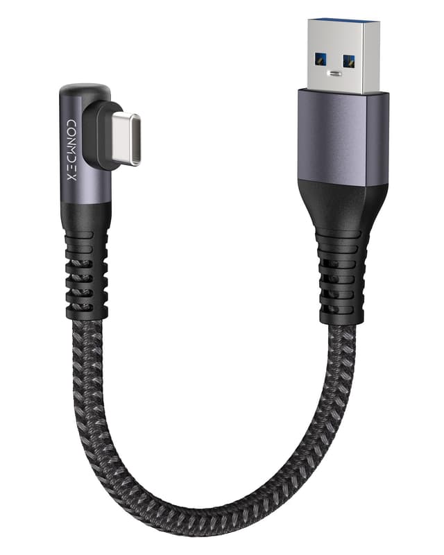 Detalle de CONMDEX USB to USB-C Right Angle Cable (20cm) — 10Gbps data transfer for Android Auto & CarPlay