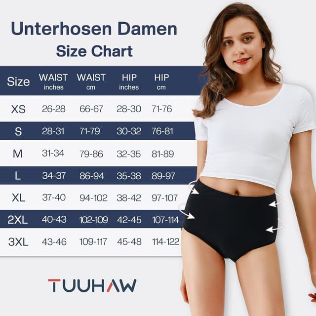 Detalle de TUUHAW Damen Unterwäsche im 5er Pack – Slip/Miederhose aus Baumwolle, hohe Taille
