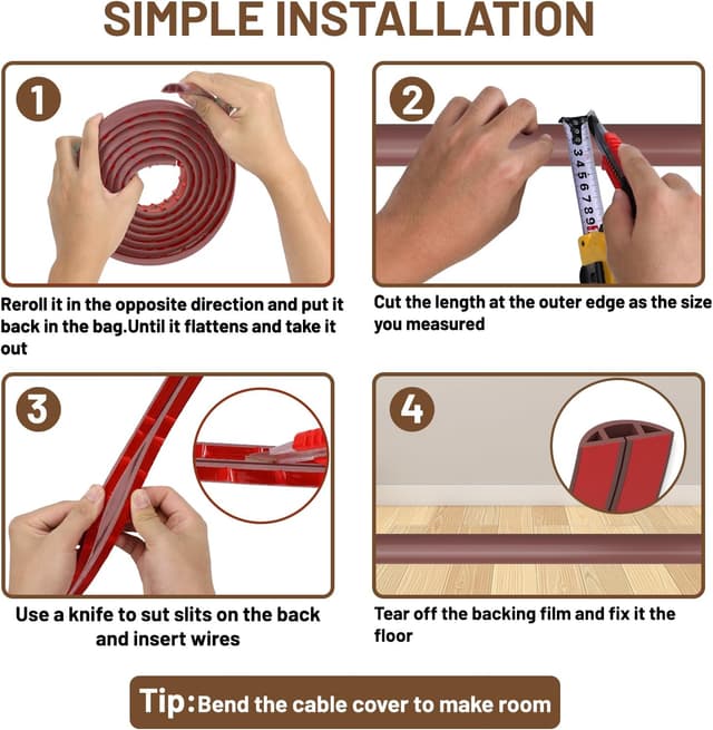 Thumbnail 6 de DIKARIYA Kabelkanal rot, selbstklebend, flexibel (3 cm x 3 m) für Boden und Kabelschutz