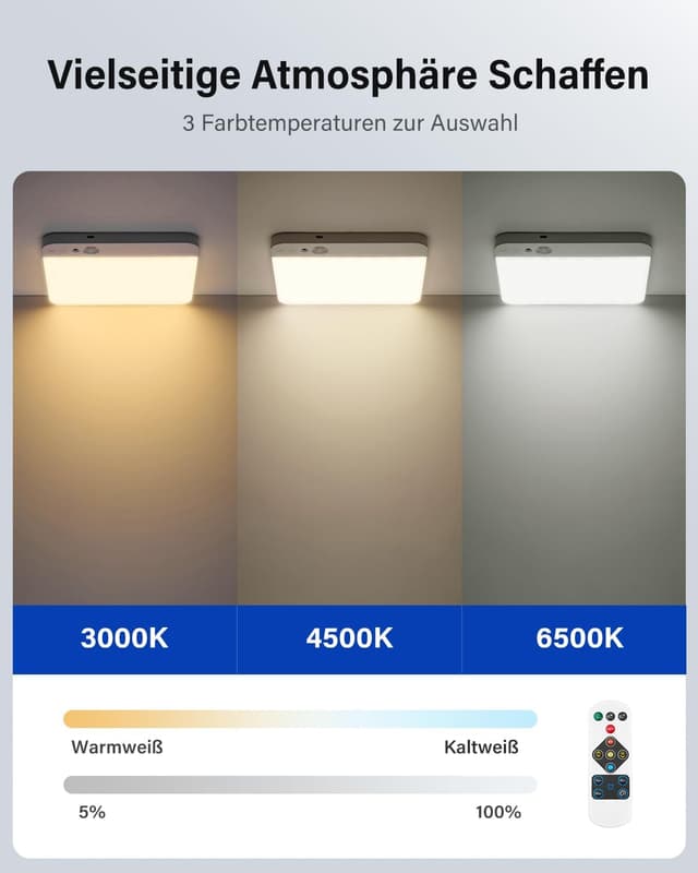 Detalle 2 de Leselux Akku-Deckenleuchte mit Bewegungsmelder, Fernbedienung & 3 Farbtemperaturen (kabellos, 20 cm)
