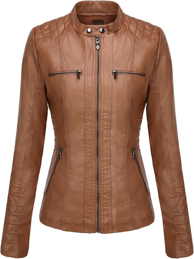 Detalle 2 de Tanming Faux Leather Hooded Moto Jacket