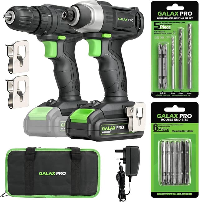Detalle de GALAX PRO D6001 20V 2-speed Drill Driver & Impact Driver Combo Kit (1.3Ah battery, charger, 11 accessories)