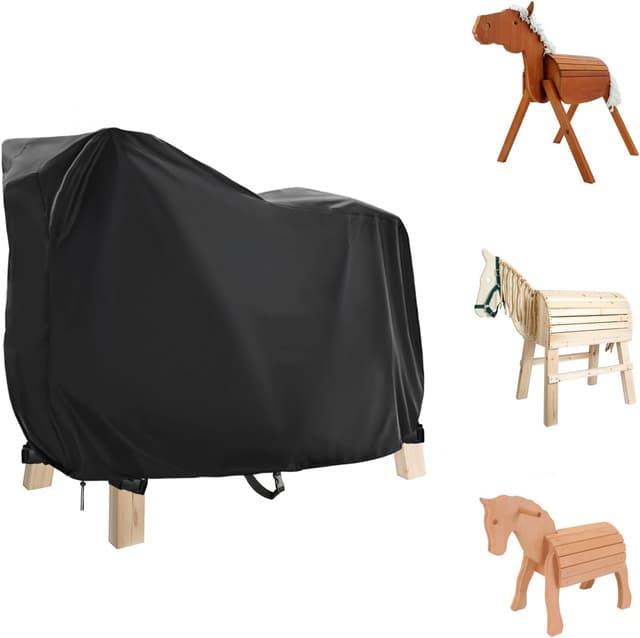 Detalle de Fenghome Abdeckung für Holzpferd (wasserdicht) 140x100x130 cm mit Tunnelzug und Schnallen, Oxford-Stoff Schwarz