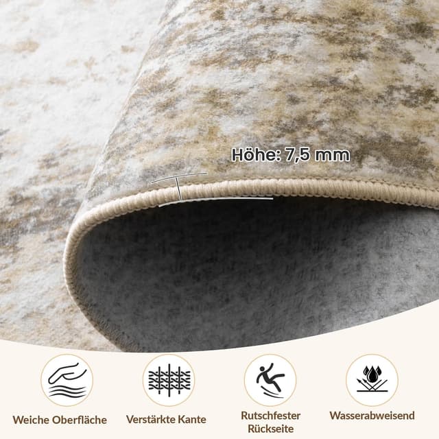 Detalle 2 de INOVADAY waschbarer Teppich für Wohnzimmer & Schlafzimmer, 90x150 cm – modernes abstraktes Design in Braun/Grau