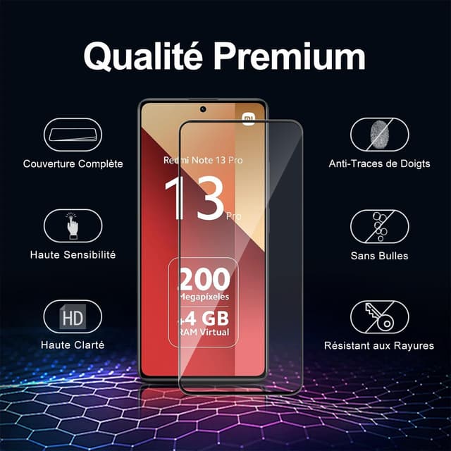 Detalle de Tentoki Hartglas Displayschutzfolie (2 Stück) für Xiaomi Redmi Note 13 / 13 Pro 4G/5G, 9H – Schwarz