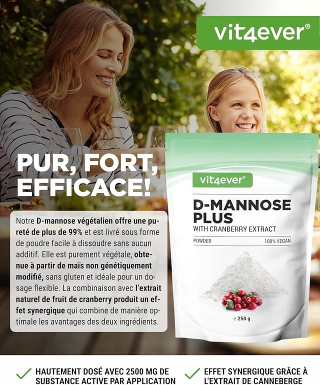 Detalle 2 de Poudre de D-mannose avec cranberry vit4ever – 250 g, à dissoudre dans l’eau