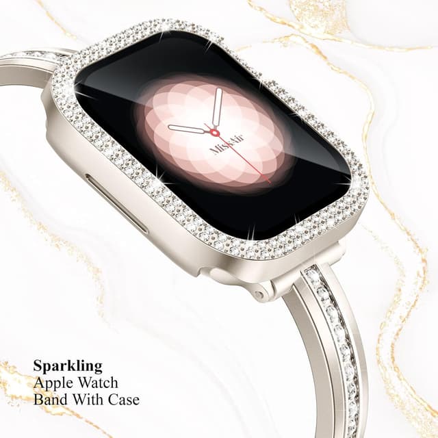 Detalle de Missair slim metal Apple Watch strap (40/41/42/44/45/46/49mm) with bling diamond look