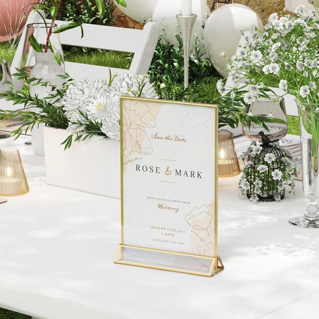 Detalle de Lifewit 6er Pack Tischaufsteller A5 aus Acryl mit goldenen Rändern (doppelseitig) – Menü- & Tischnummernhalter