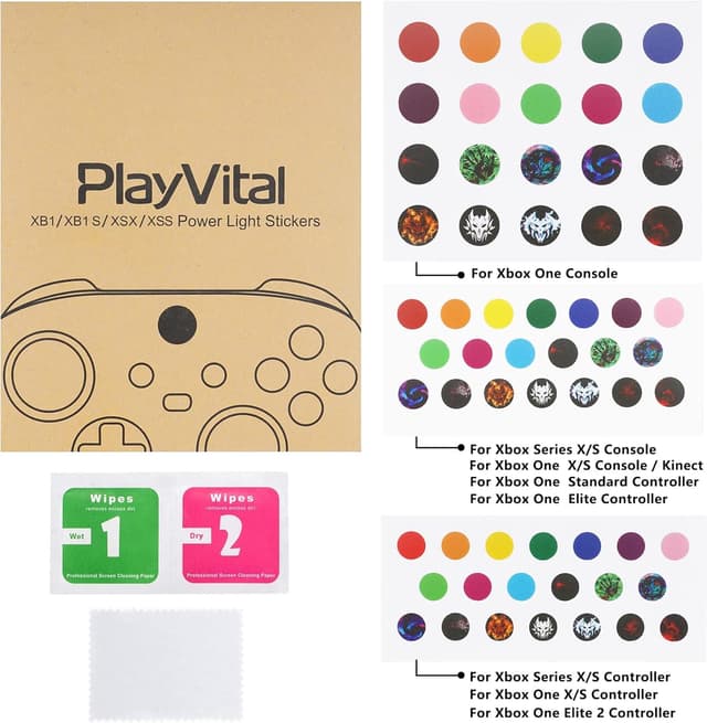 Detalle 2 de playvital Custom Home Button Power Switch Stickers Skin Cover for Xbox Series X|S, Xbox One & Elite Controllers (60 pcs)