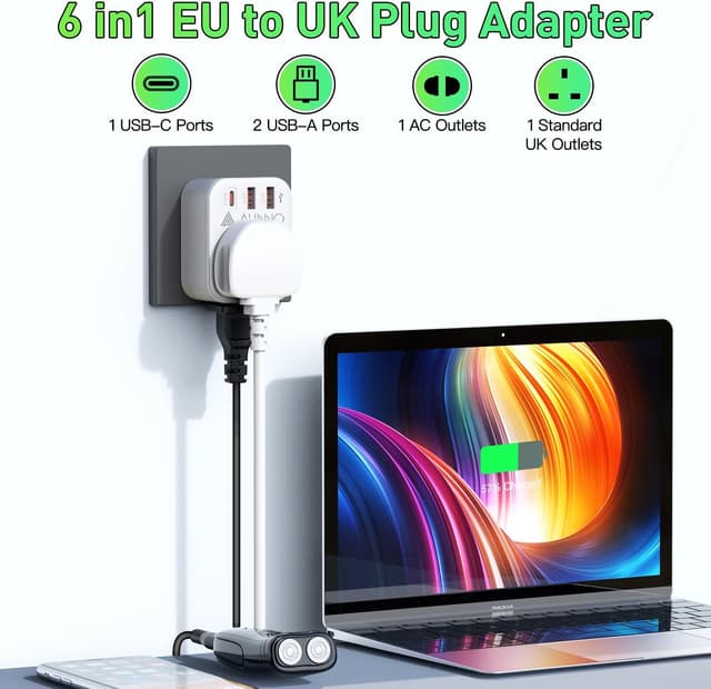 Thumbnail 4 de AUNNO UK to European Plug Adapter PD 20W, 2 USB ⚡