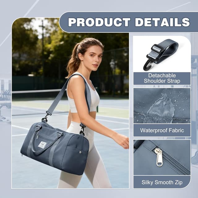 Detalle de WEPLAN waterproof sports gym bag with shoe compartment for travel (gray blue)