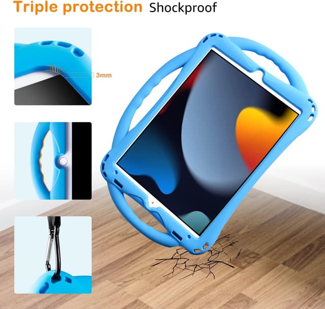 Detalle de TOPESCT iPad 10.2 case for Kids (9th/8th/7th Gen) with handle, strap & silicone kickstand (Blue)