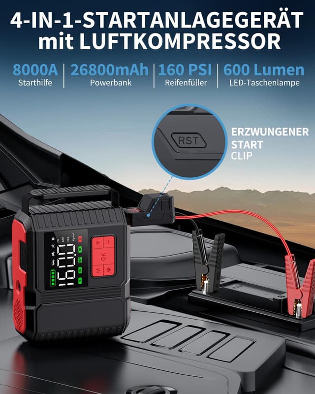 Detalle 2 de BRPOM 8000A Starthilfe Powerbank 26800mAh für Pkw