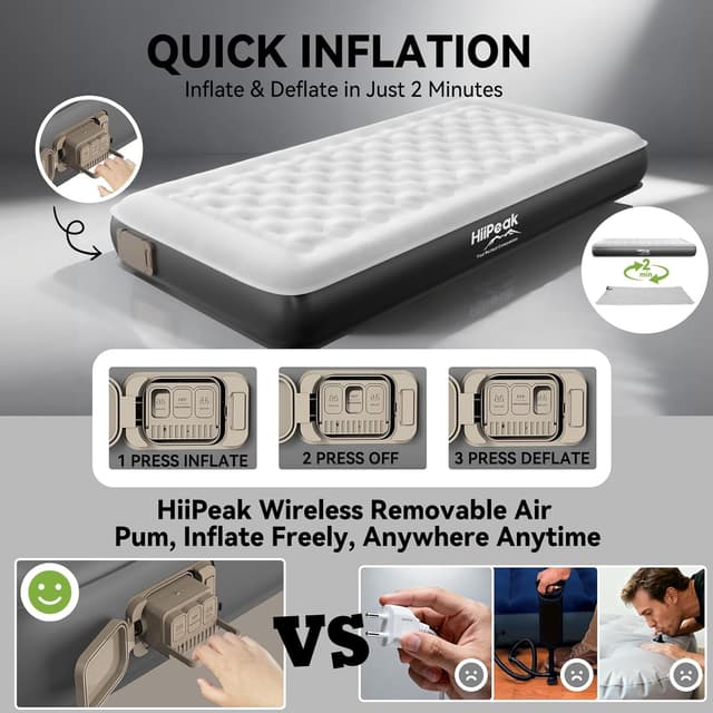 Detalle 2 de HiiPeak Single Inflatable Bed Air Mattress with Built-in Pump (TPU Eco Folding Guest Air Bed)