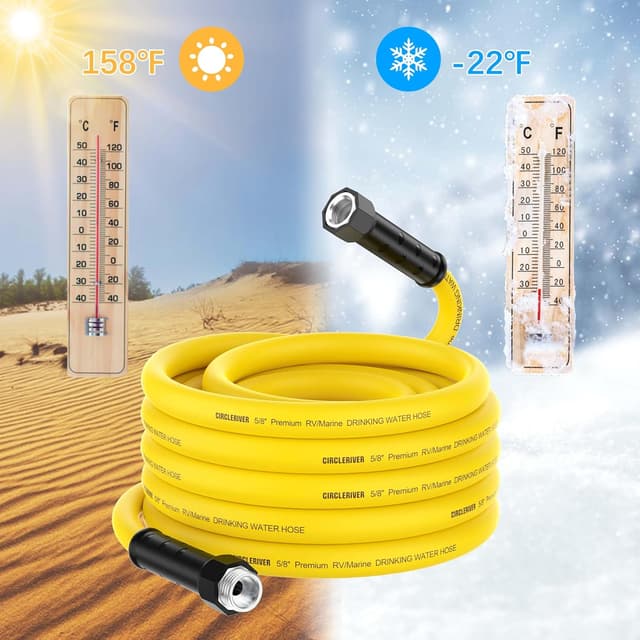 Detalle de CircleRiver RV Drinking Water Hose 100FT (5/8 in) with Storage Bag — Anti-Kink, Leak-Free, BPA Free