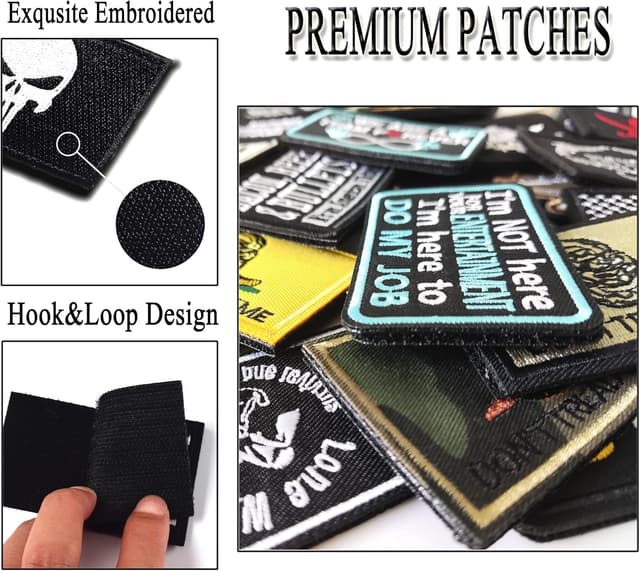 Detalle de AXEN 20 Pieces Random Tactical Morale Patch Bundle – full embroidered hook & loop patches set