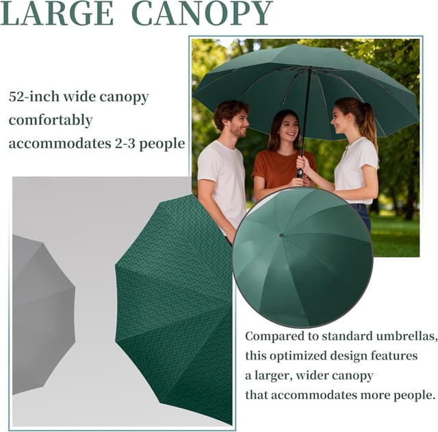 Thumbnail 1 de 52 IN Extra-Large Canopy Golf Reverse Travel Folding Umbrella for Business – Auto Open/Close, Windproof/Rainproof, Zippered Pouch