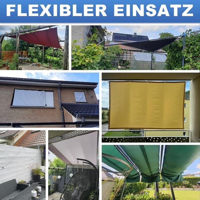 Detalle 2 de Sonnenschutz Netz Balkonumrandung 95% UV Schutz: wasserdichtes Sonnensegel mit Ösen (2x2 m), Dunkelgrau