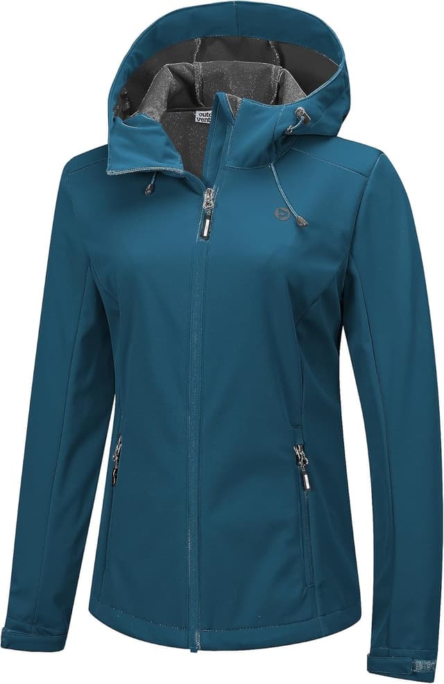 Detalle de Outdoor Ventures Damen wasserdichte Softshelljacke mit Kapuze – winddicht und für Übergangszeit