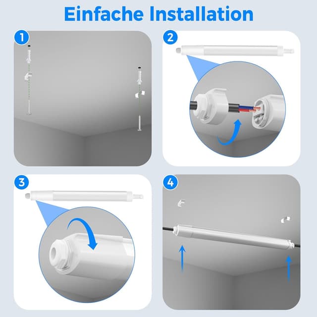 Detalle 2 de Peasur 2er-Set Feuchtraumleuchten LED 60 cm (IP65) mit 3 Farbtemperaturen 18 W