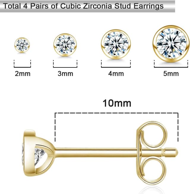 Detalle de Kleine Ohrstecker aus Sterlingsilber 925 mit Zirkonia (2/3/4/5 mm) – runde CZ Stecker für Damen, Herren & Kinder