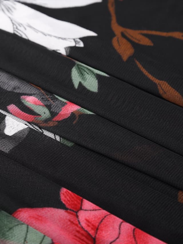 Detalle de BAISHENGGT Damen Sommer Netz-Bluse mit Falten, Rundkragen und Kurzarm