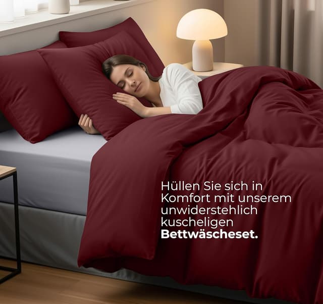 Detalle de Bettwäsche Set Mikrofaser 135x200 Burgund