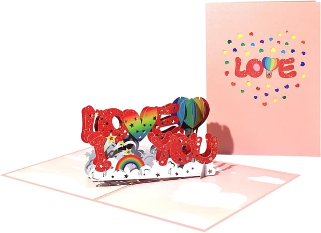 Detalle de I LOVE YOU Letters pop-up greeting card with blank note card & envelope