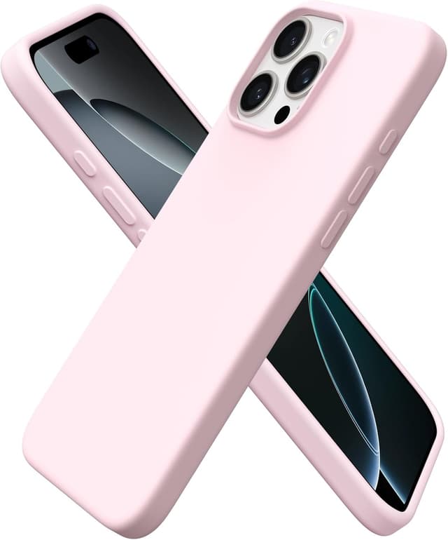 Detalle de ORNARTO iPhone 16 Pro Max Case 6.9" in Chalk Pink – slim liquid silicone, soft gel protection