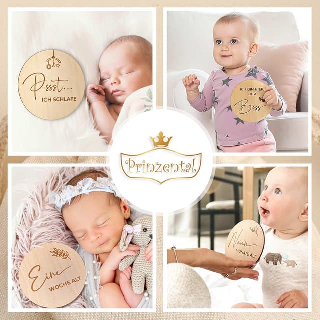 Detalle de Prinzental Meilensteinkarten Baby aus Holz mit 40 Meilensteinen, Blankokarte und Stoffbeutel
