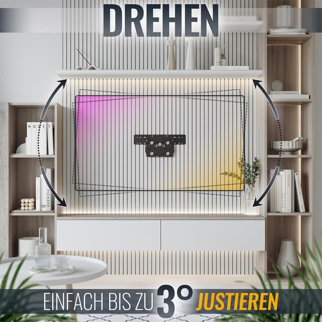 Detalle de RICOO No Gap TV-Wandhalterung für Samsung Q7/Q8/Q9 QLED (75 Zoll), schwenkbar/verlängerbar, schwarz – neigbar & drehbar mit „No Gap“-Design