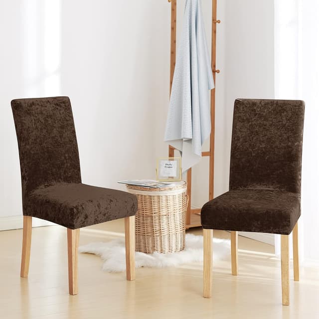 Detalle de Deconovo Dark Blue Stretch Velvet Dining Chair Covers (Set of 6)