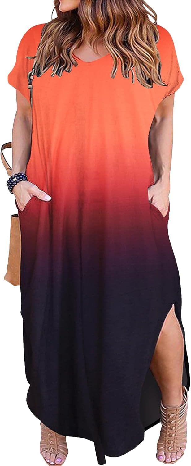 Detalle de Kancystore Women’s Plus Size Summer Maxi Dress (XL–5X) with Pockets & Side Slits