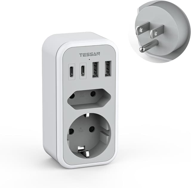 Detalle 2 de TESSAN 6-in-1 Reiseadapter England/Deutschland (Typ G) mit 2× USB-C und 2× USB-A