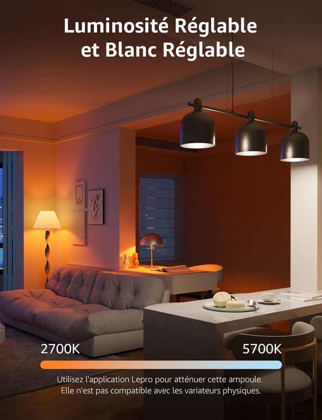 Detalle 2 de Lepro B3 IA ampoule connectée WiFi E27 (LightGPM) : couleurs DIY, contrôle vocal Alexa et synchronisation musicale