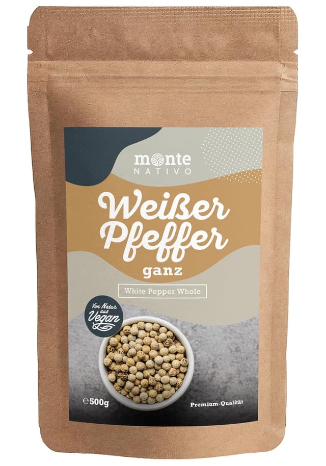 Detalle de Weiße Pfefferkörner Monte Nativo (500 g) – ganz, zum Kochen und Würzen