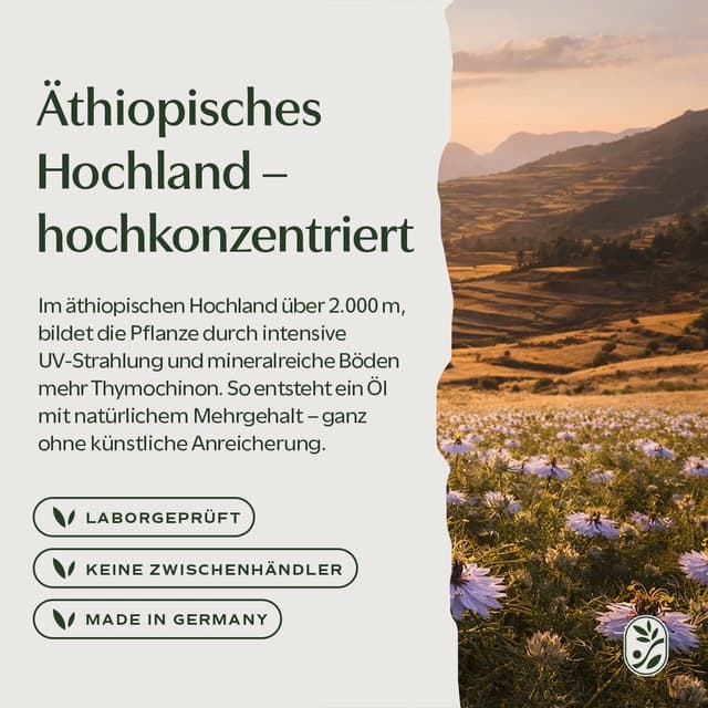 Detalle de nedura® Schwarzkümmelöl extra aktiv (ungefiltert) 100 ml – kaltgepresst aus äthiopischem Schwarzkümmel mit 2,1 % Thymochinongehalt