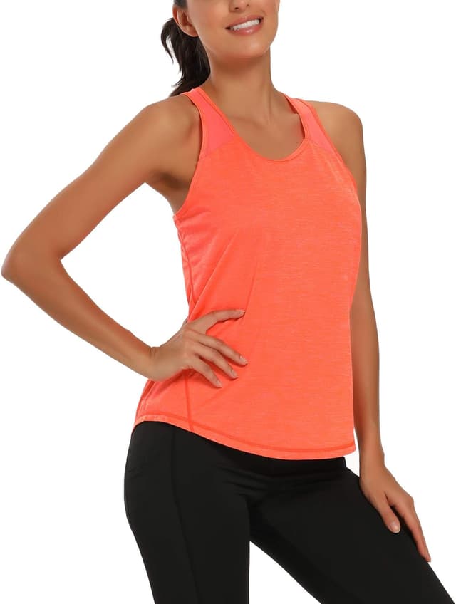 Detalle de Aeuui Women’s Workout Racerback Tank Tops (Mesh Yoga & Gym Sleeveless)