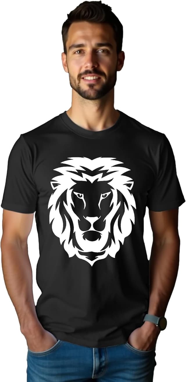 Detalle de Qskall Men’s Lion Face T-Shirt with Africa Lions Print