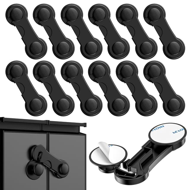 Detalle de Kimsky 12-teilig Kindersicherung für Schränke & Schubladen (Schwarz), ohne Bohren