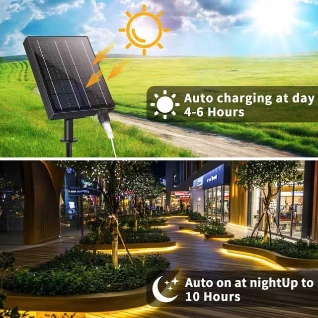 Detalle 2 de RJEDL Catena luminosa esterno solare 53m con 500 LED e telecomando 8 modalità, IP65