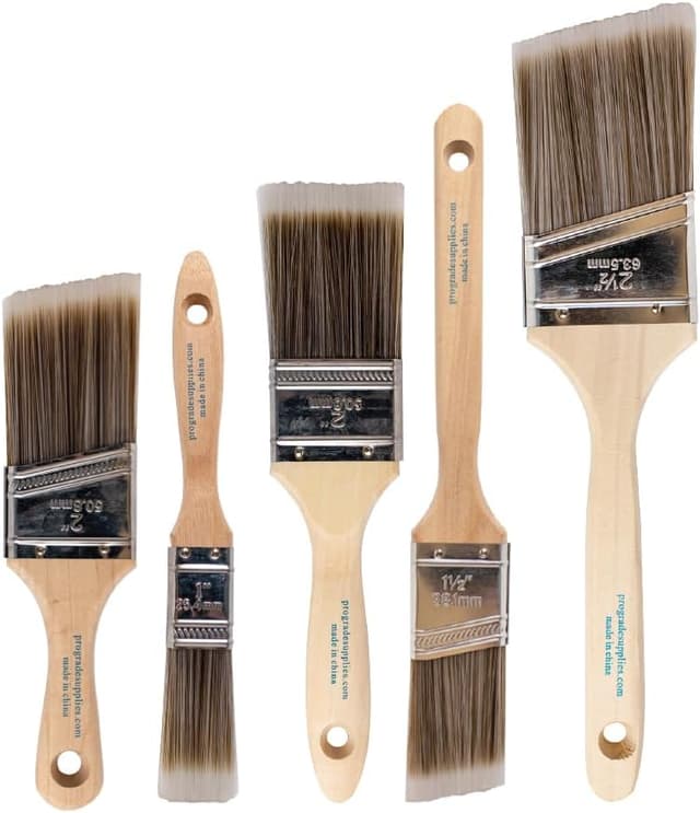Detalle de Pro Grade Paint Brushes 5-Piece Flat & Angle Brush Set for Walls, Trim, Cabinets