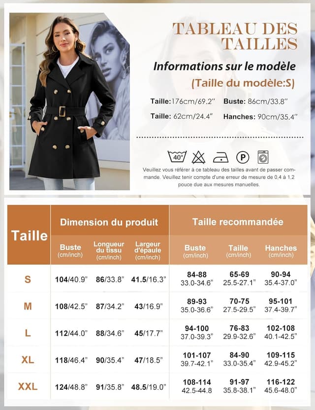 Thumbnail 5 de Tuopuda Trench Coat Femme Double Boutonnage