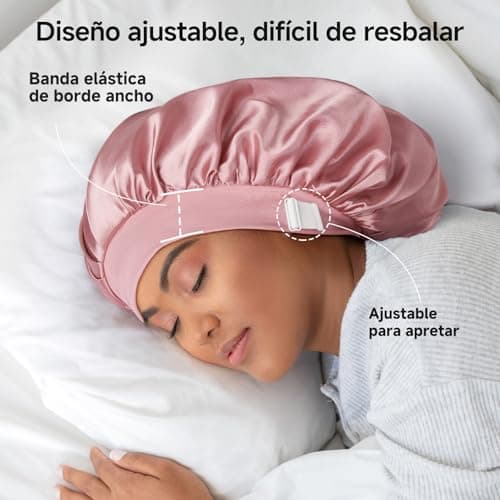 Detalle 2 de Umisleep Gorro de Seda para Dormir de Morera 100% 22 Momme (6A) doble capa, rosa