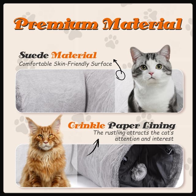 Detalle 2 de Nobleza Tunnel per Gatti a 3 Vie con foro e palla sospesa (80 × 30 cm) pieghevole, grigio