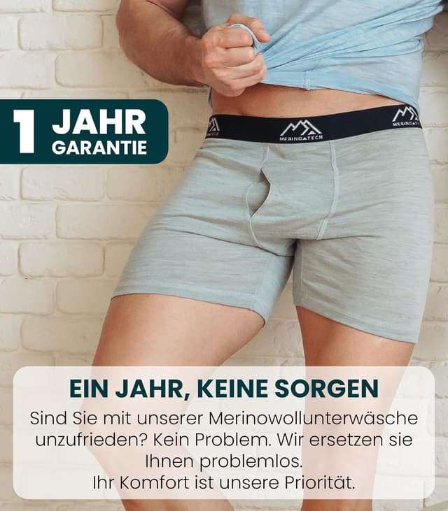 Detalle de Merino.tech Herren-Boxershorts aus 100% Merinowolle – atmungsaktiv, geruchsarm & feuchtigkeitsableitend