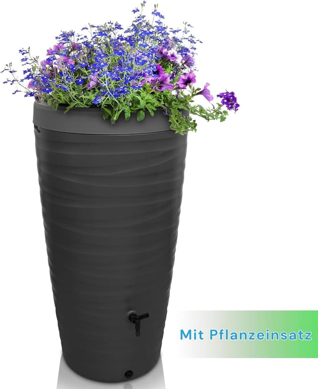 Detalle de YourCasa Regentonne 240 Liter Wave Design, frostsicher aus Kunststoff mit Wasserhahn (Anthrazit)