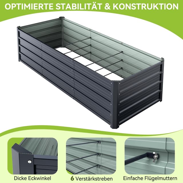 Detalle de Ohuhu Metall Hochbeet (2er-Set) 240×90×45 cm – verzinktes Stahlblech, rostgeschützt & stabil, Anthrazit