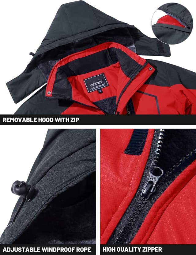 Detalle de TACVASEN Men’s Winter Skiing Jacket with Detachable Hood and Fleece Lining