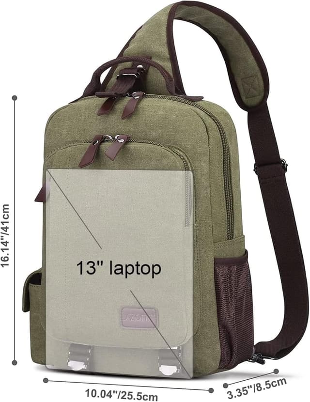 Detalle de S-ZONE Homme sac à dos sling / sac de poitrine 13 pouces, 5L en toile et cuir PU